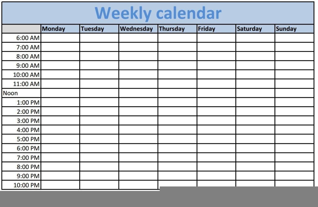 Blank Time Slot Week Schedules Calendar Template Printable