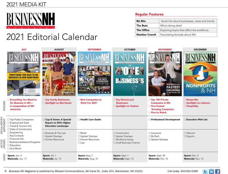 Business NH Magazine Editorial Calendar
