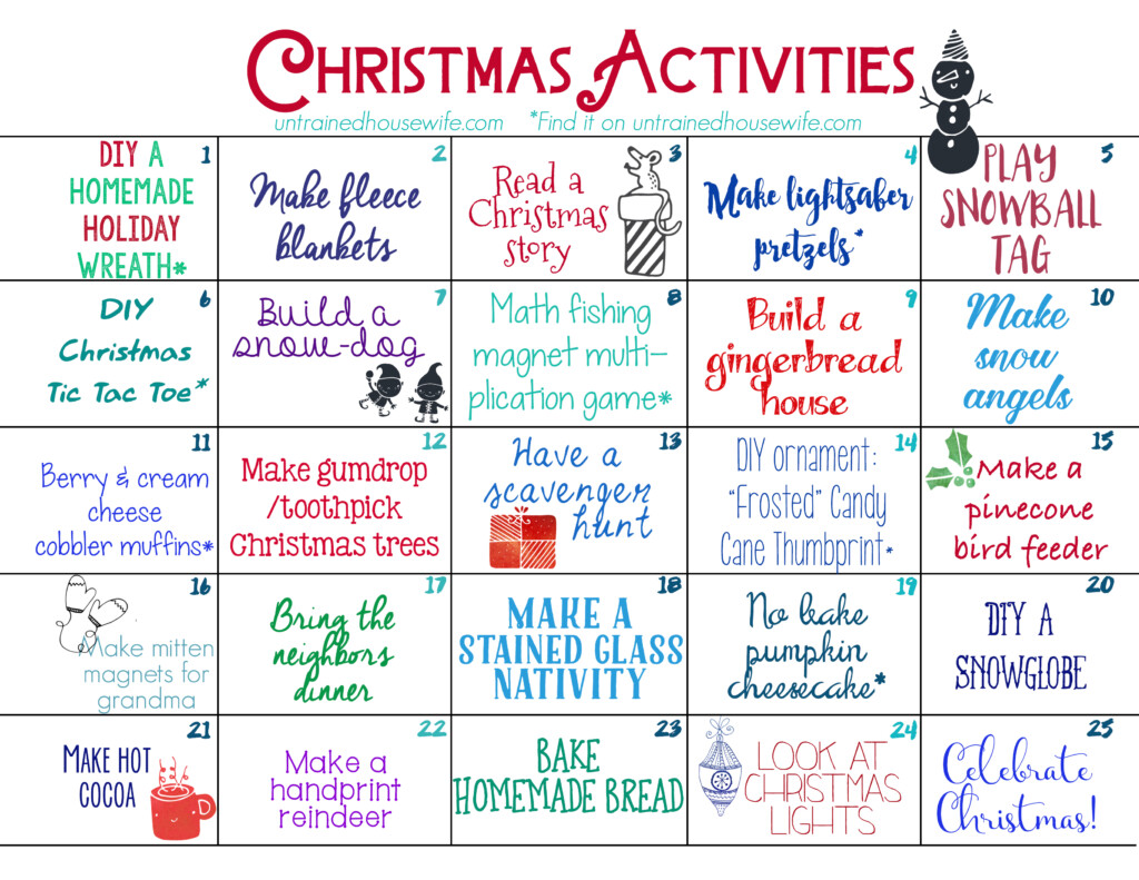 Family Activities Advent Calendar Free Printable 
