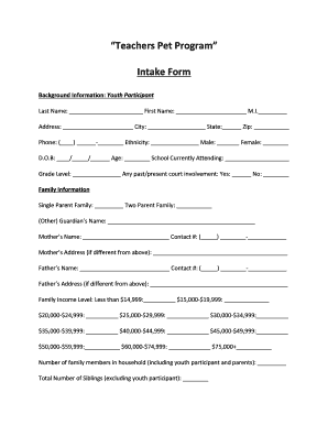 Fillable Online Teachers Pet Program Intake Form Toledo 39 s PET Bull 