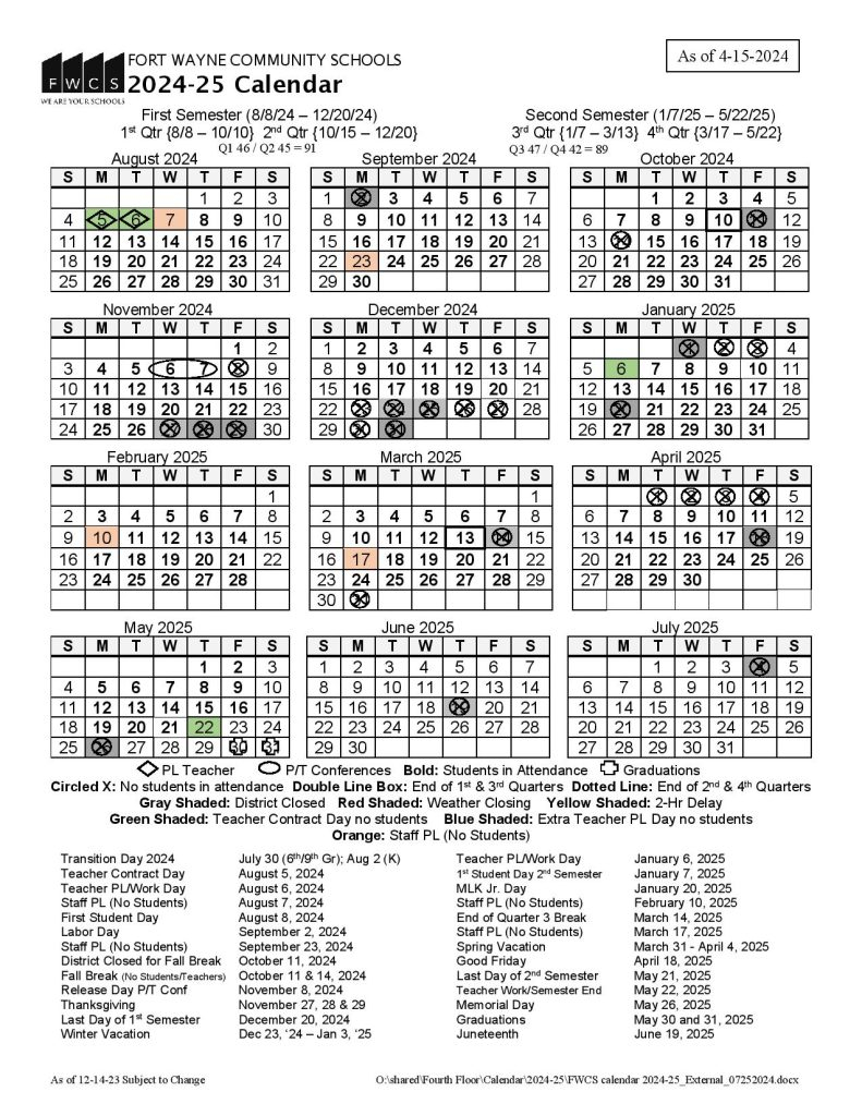 Fort Wayne Schools Calendar 2024 25 FWCS Holidays