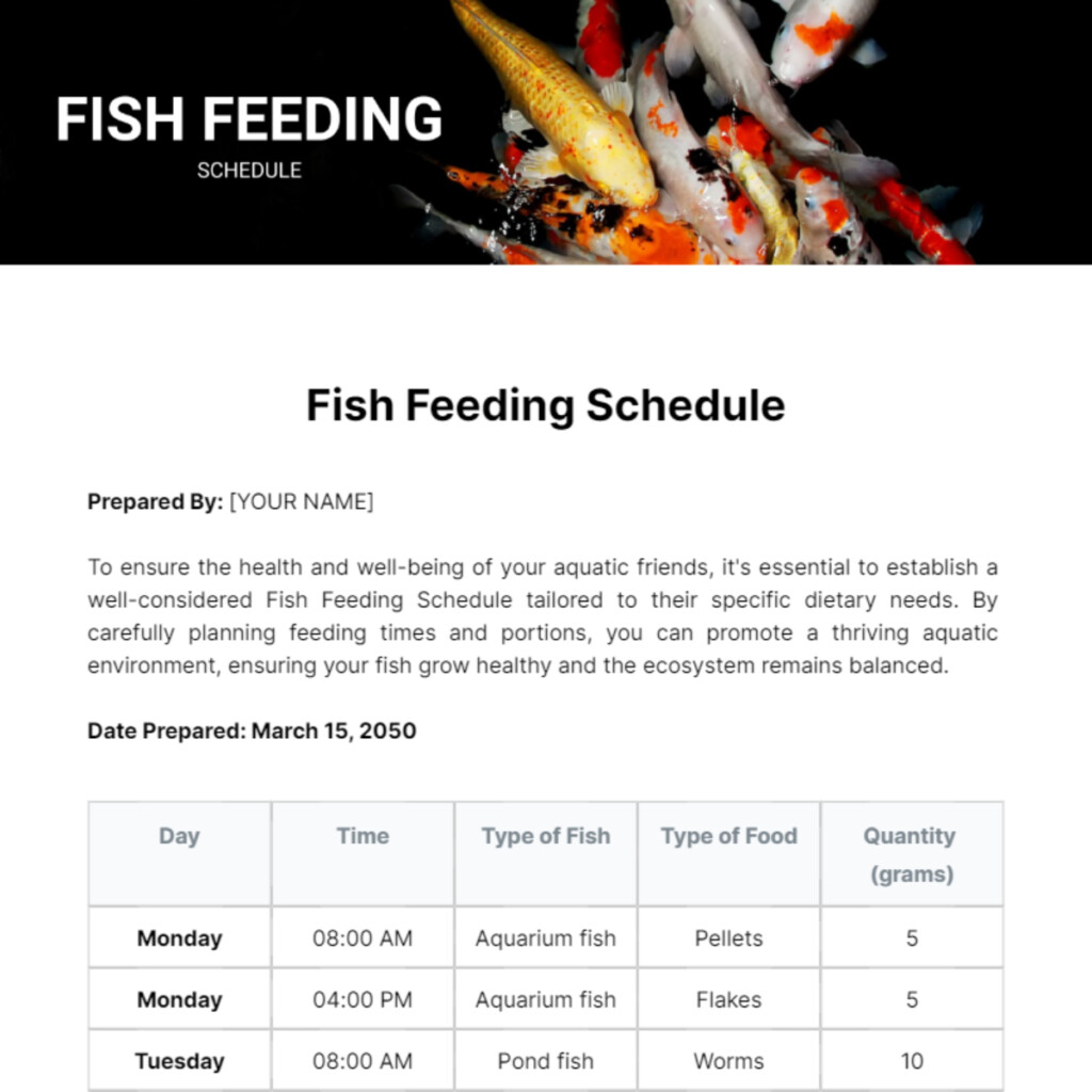 Free Fish Feeding Schedule Template To Edit Online