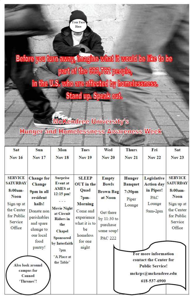 Hunger And Homeless Awareness Week Calendar The McKendree Review