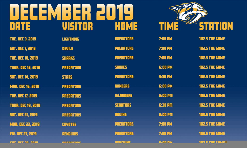 Nashville Predators 2019 2020 Schedule