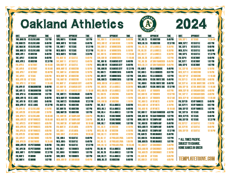 Oakland As Home Schedule 2025 Calendar Import Tiva Sun