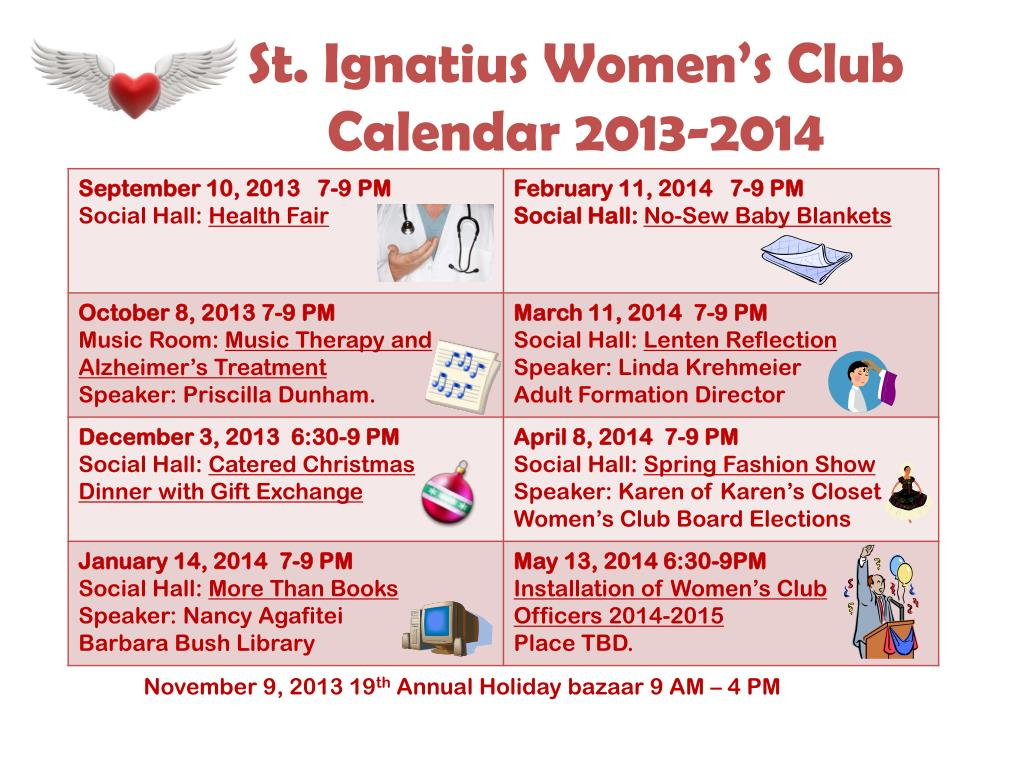 PPT St Ignatius Women s Club Calendar 2013 2014 PowerPoint 