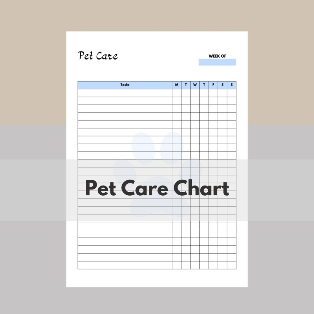 Printable Pet Care Chart Weekly Pet Care Planner Dog Care Cat Care Pet 