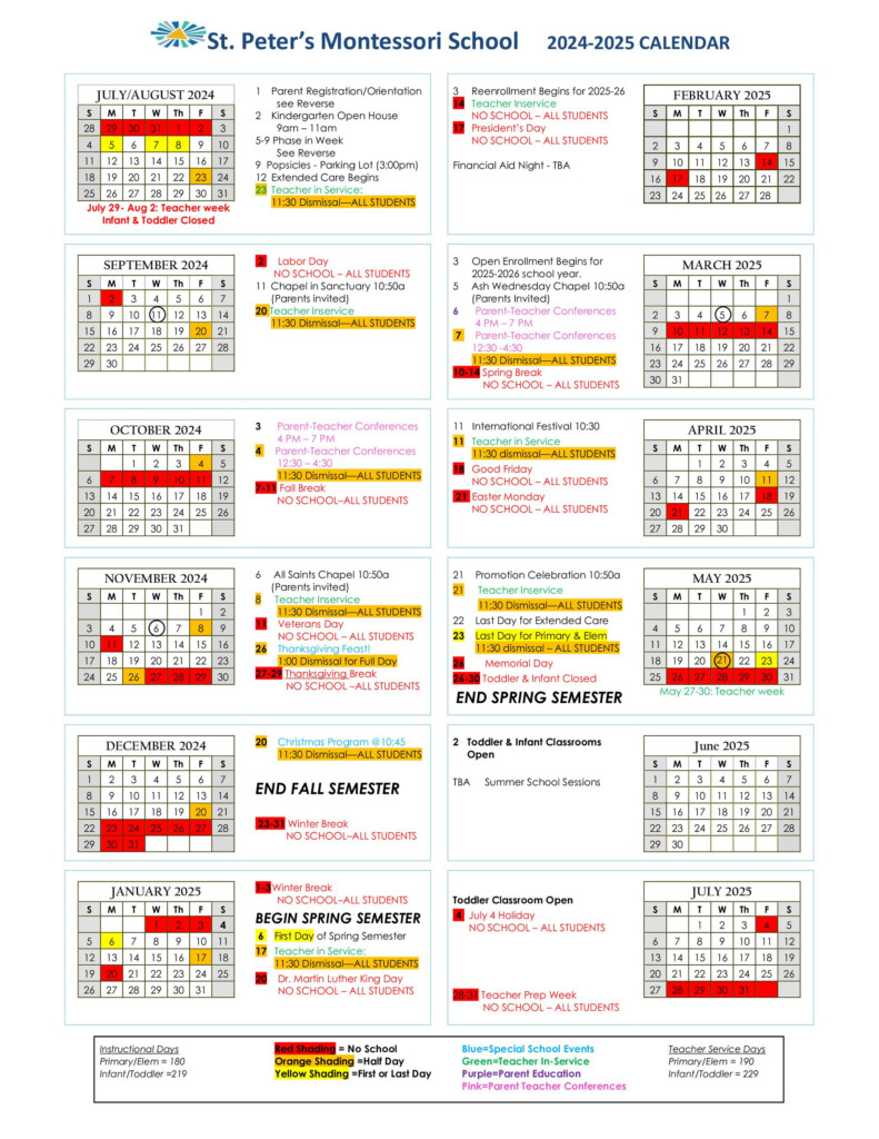 School Calendar St Peter s Montessori School AZ