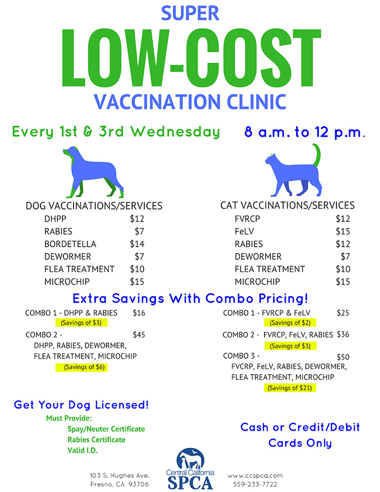 Super Low Cost Vaccination Clinic Central California SPCA Fresno CA