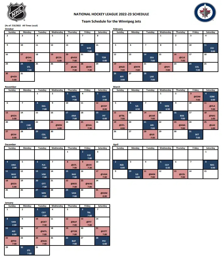 Winnipeg Jets 2022 23 Schedule Released Illegal Curve Hockey