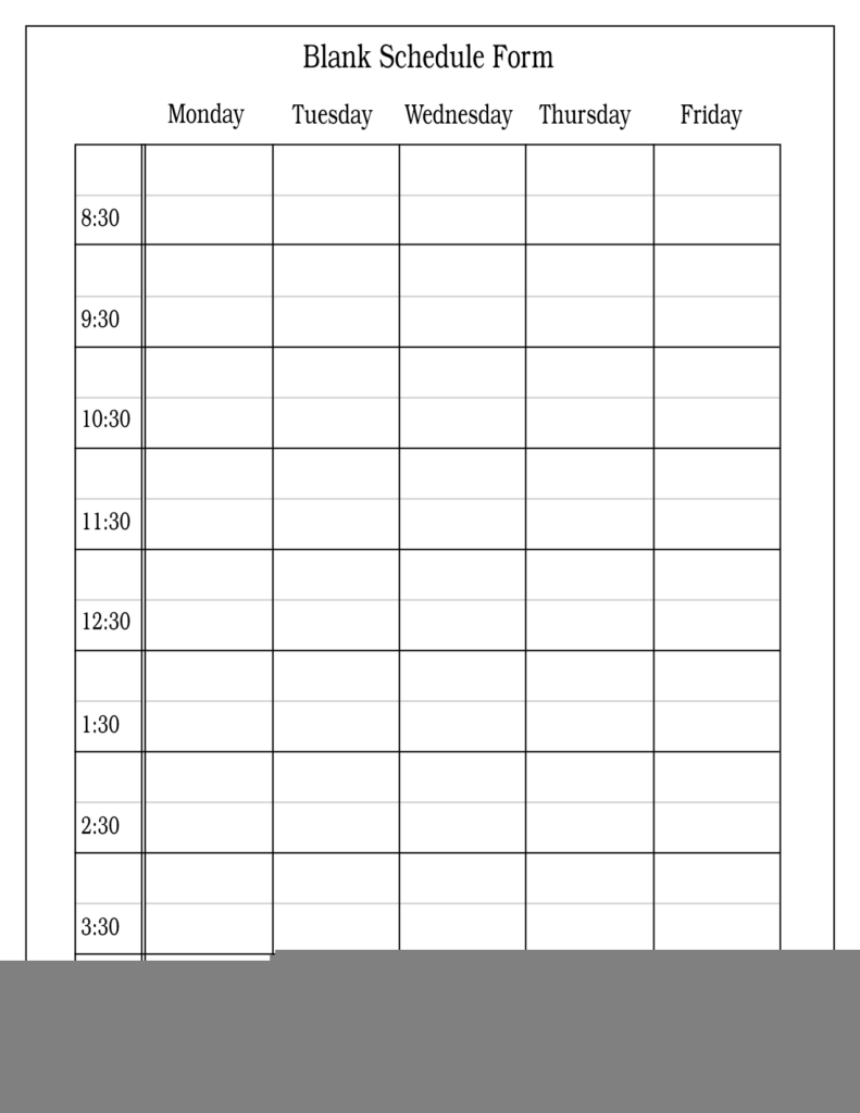 Blank Time Slot Week Schedules Calendar Template Printable