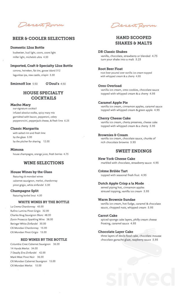 Cactus Petes Desert Room Menu Bestroom one