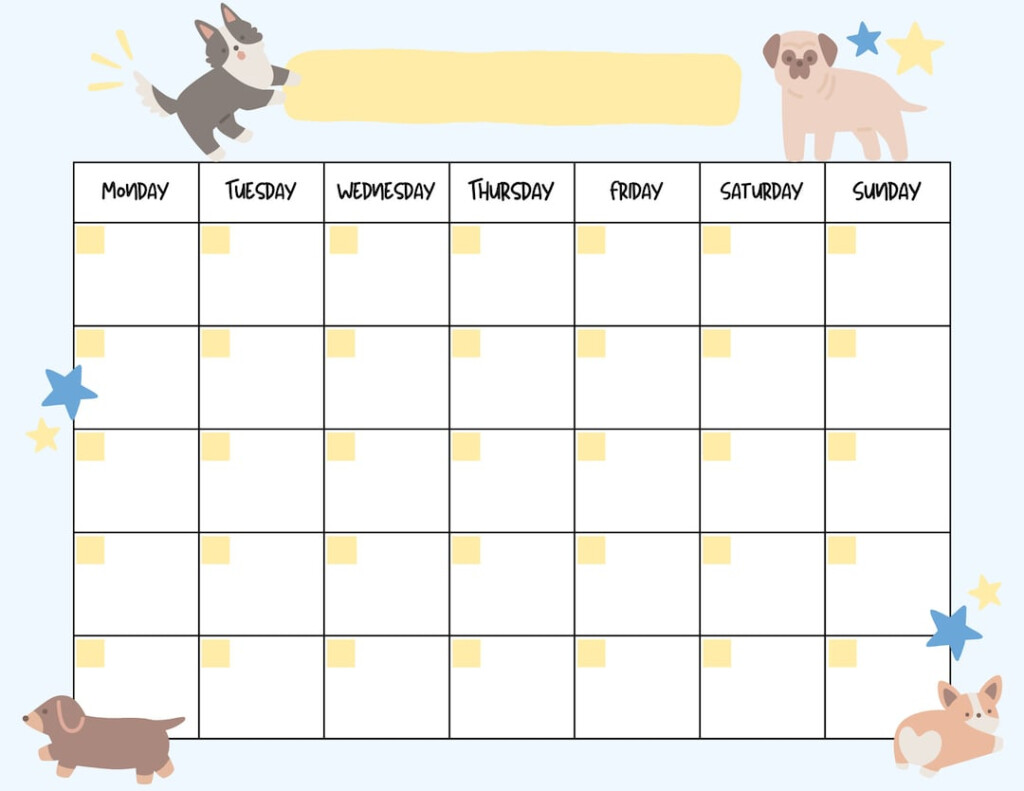 Cute Dog Open Printable Calendar Digital Download Calendar Instant 