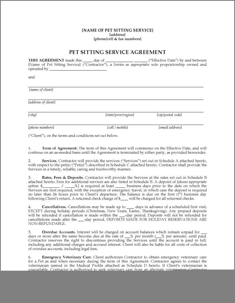 Pet Sitter Contract Forms Form Resume Examples goVLKr0Yva