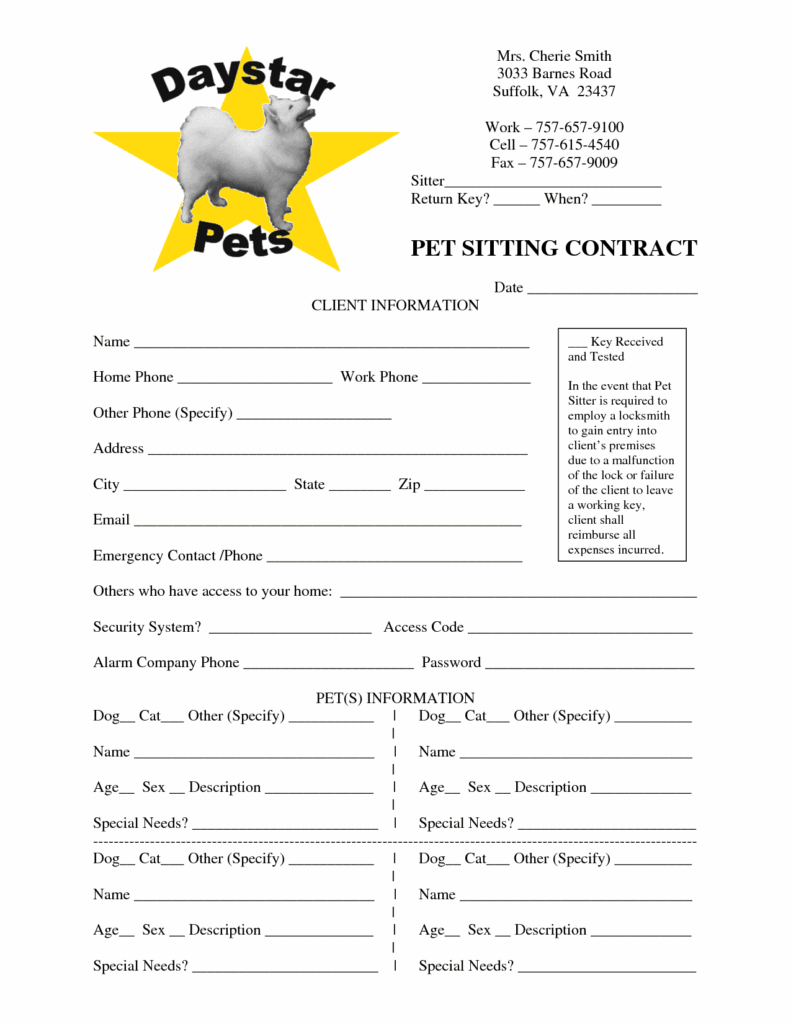 Pet Sitting Contract Template Free Printable Documents
