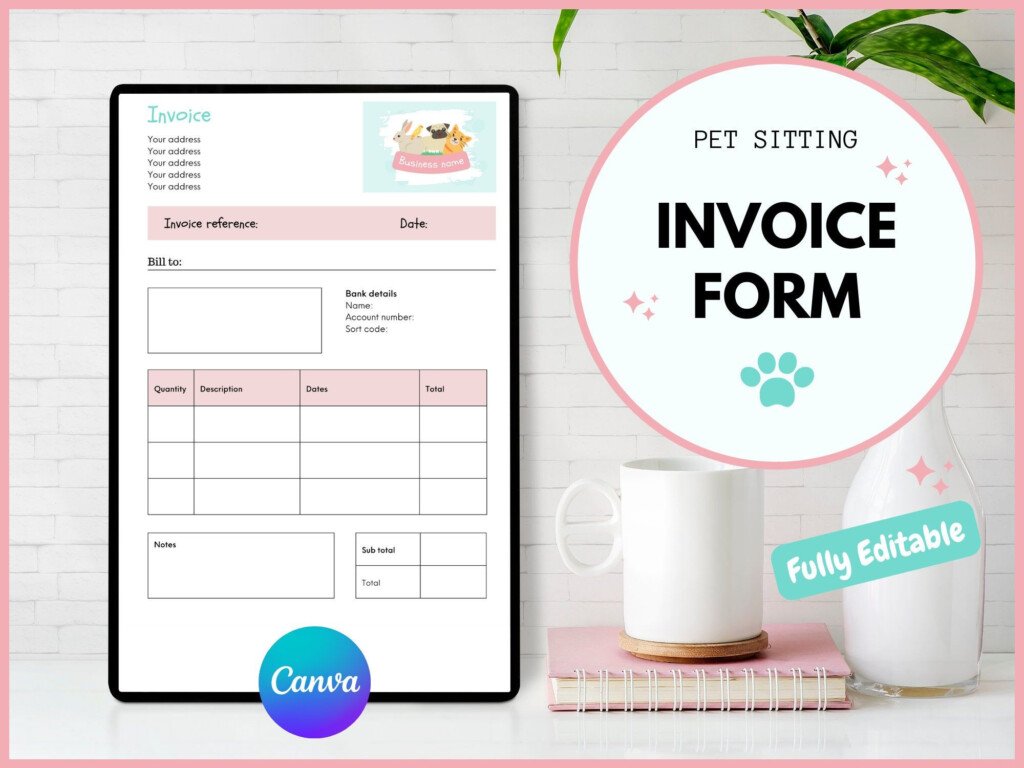 Pet Sitting Invoice Form Pet Sitting Receipt Pet Sitting Bill Pet 