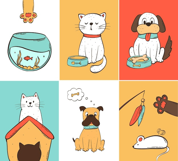 Premium Vector Set Of Prints Posters Cards With Hand Drawn Pets 