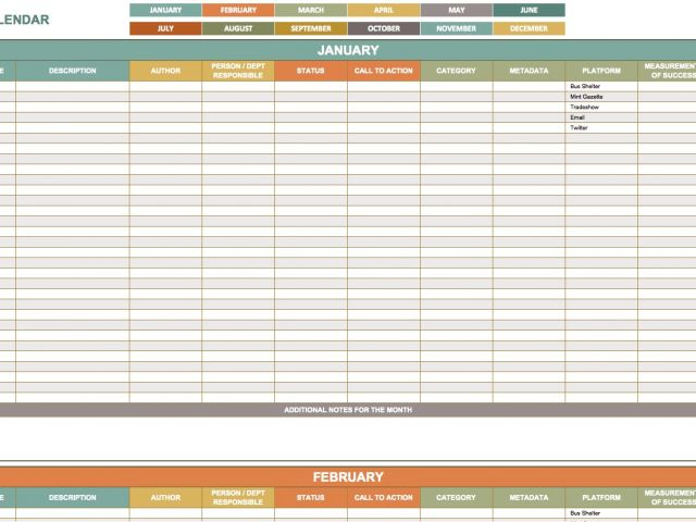 Promotional Calendar Template 12 Month Promotional Calendar Template 