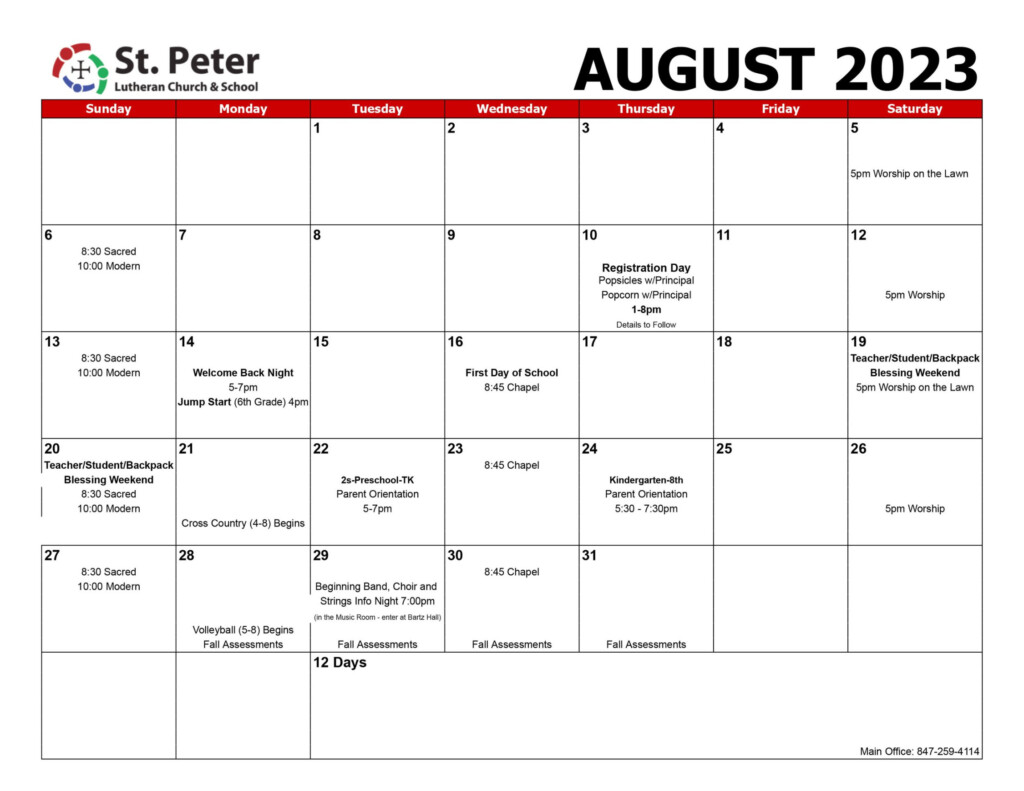 St Peter Schools Calendar Good Calendar Idea